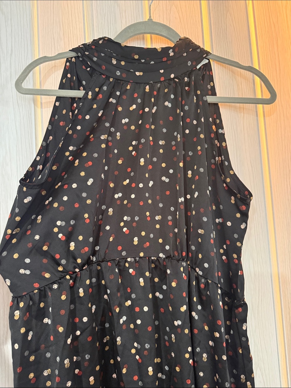 Black Polka Dot Halter Dress with Red, White & Gold Dots